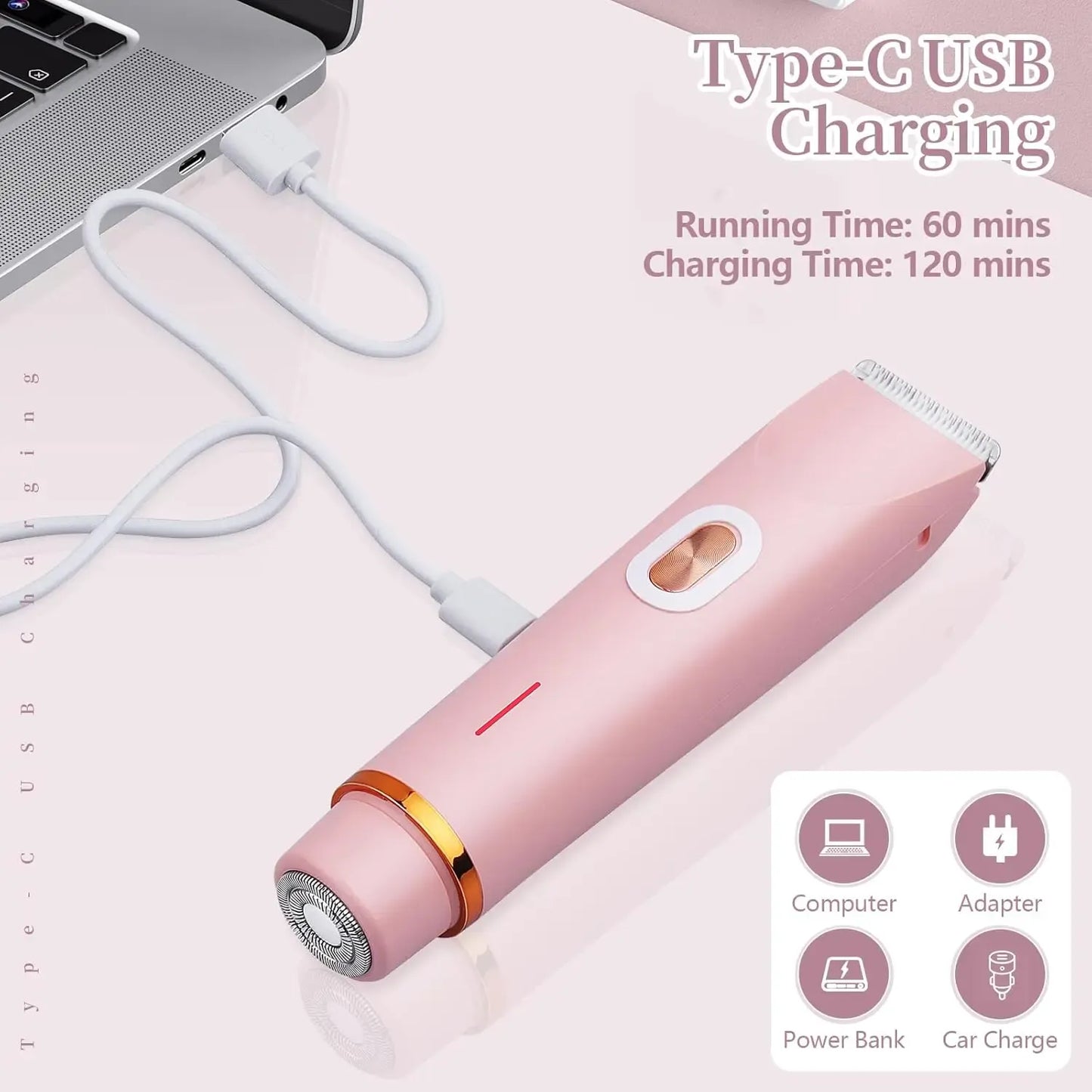 2-in-1 Electric Razor for Women – Waterproof Bikini Trimmer & Body Hair Remover | USB Rechargeable