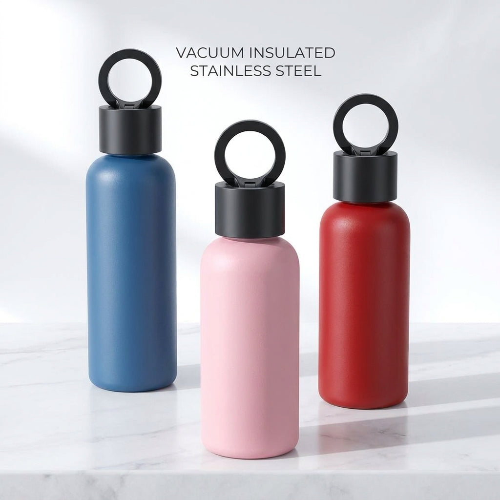Vacuum Insulated Water Bottle with Phone Stand Lid – BPA Free Thermal Flask for Hot & Cold Drinks