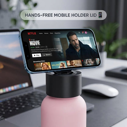 Vacuum Insulated Water Bottle with Phone Stand Lid – BPA Free Thermal Flask for Hot & Cold Drinks