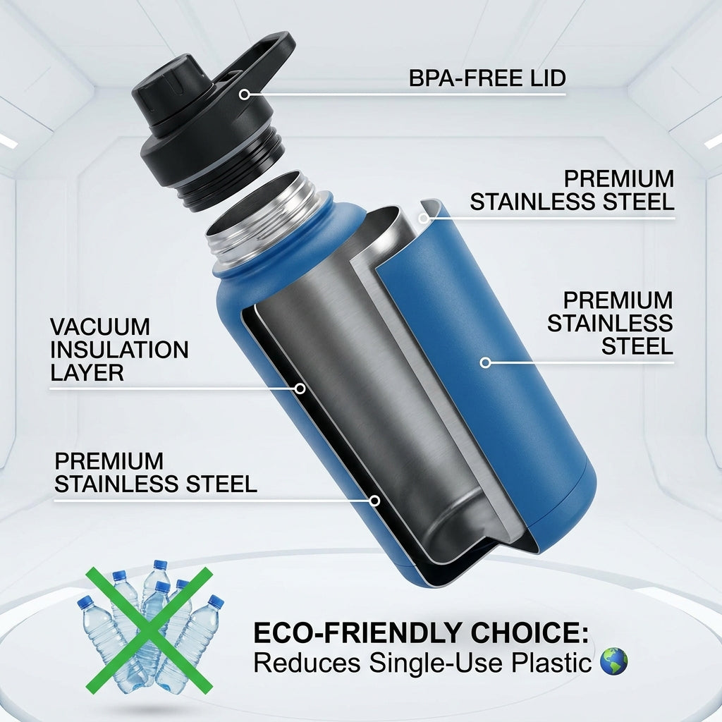 Vacuum Insulated Water Bottle with Phone Stand Lid – BPA Free Thermal Flask for Hot & Cold Drinks