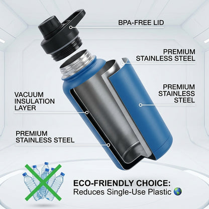Vacuum Insulated Water Bottle with Phone Stand Lid – BPA Free Thermal Flask for Hot & Cold Drinks