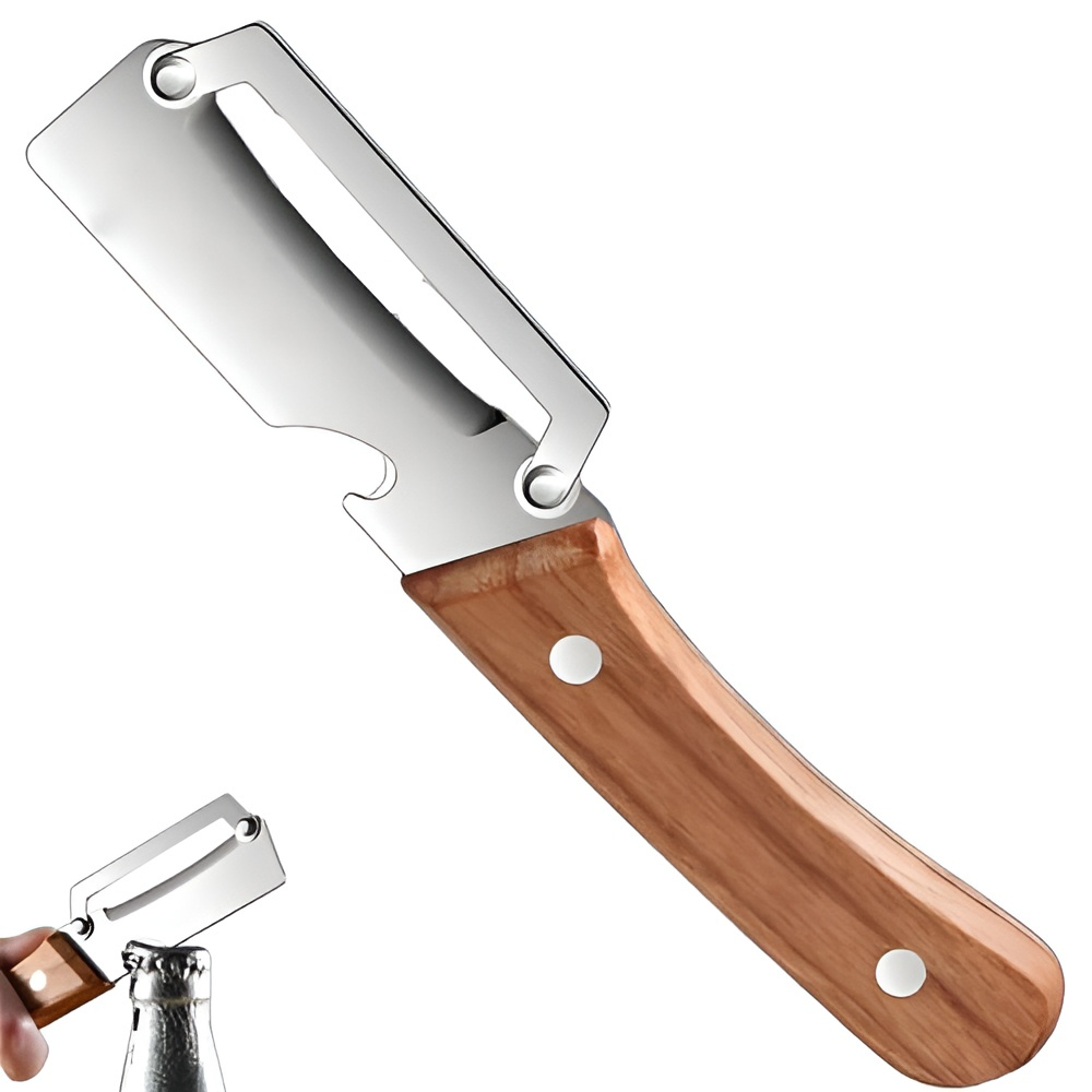 Multifunctional Vegetable & Fruit Peeler – Wooden Handle with Bottle Opener | Ergonomic Kitchen Tool