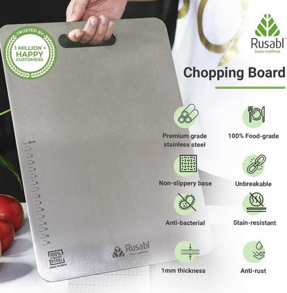 Stainless Steel Chopping Board – Extra-Thick Food-Grade Kitchen Cutting Board with Anti-Slip Base | 34x24cm