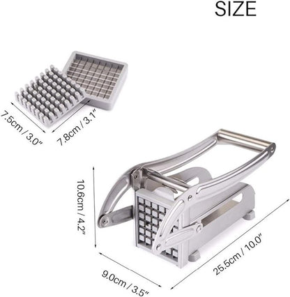 Stainless Steel Potato Slicer & French Fry Cutter – Manual Vegetable Chopper with Interchangeable Blades & Non-Slip Base