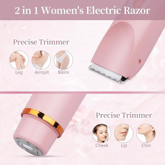 2-in-1 Electric Razor for Women – Waterproof Bikini Trimmer & Body Hair Remover | USB Rechargeable