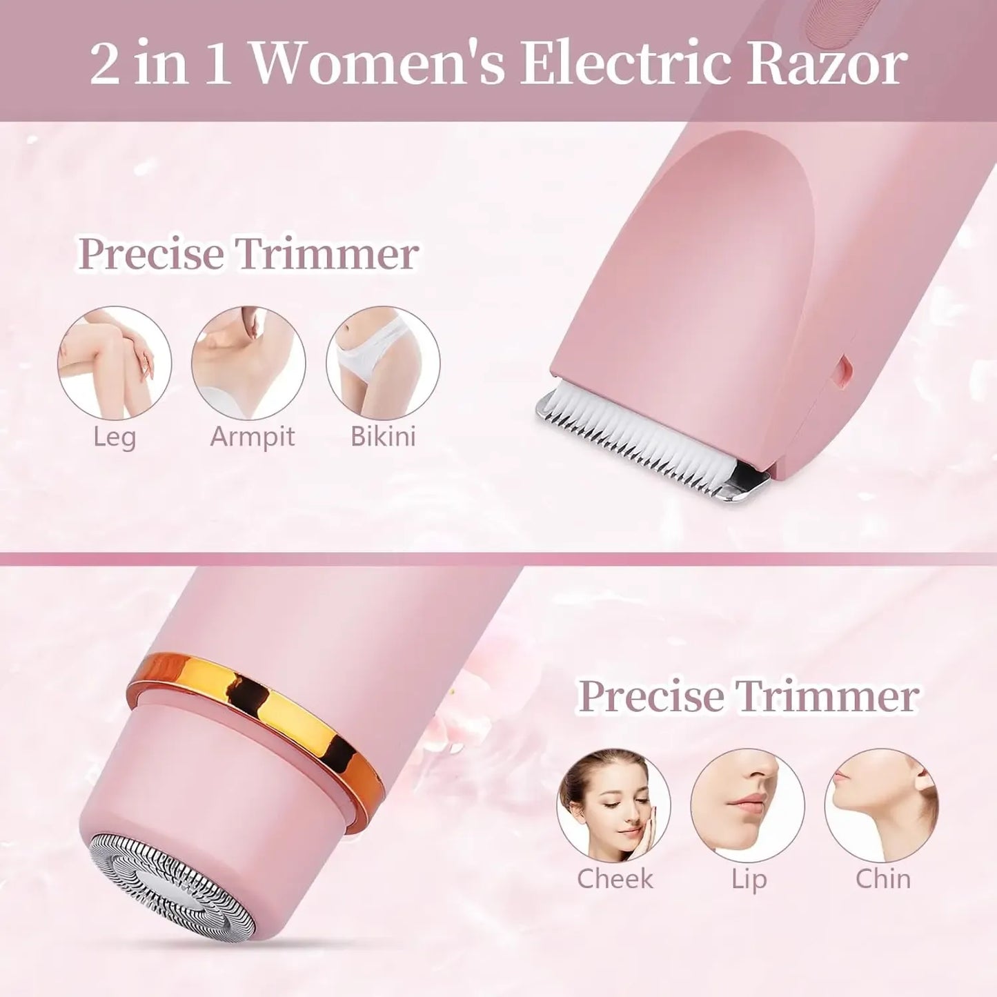 2-in-1 Electric Razor for Women – Waterproof Bikini Trimmer & Body Hair Remover | USB Rechargeable