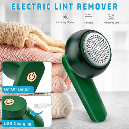 Electric Lint Remover & Fabric Shaver – 6-Blade USB Rechargeable Clothes Defuzzer for Sweaters, Coats & Upholstery