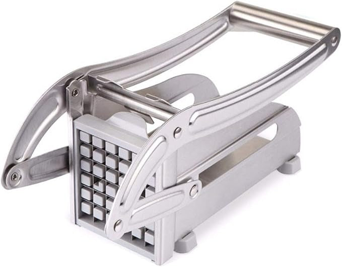 Stainless Steel Potato Slicer & French Fry Cutter – Manual Vegetable Chopper with Interchangeable Blades & Non-Slip Base