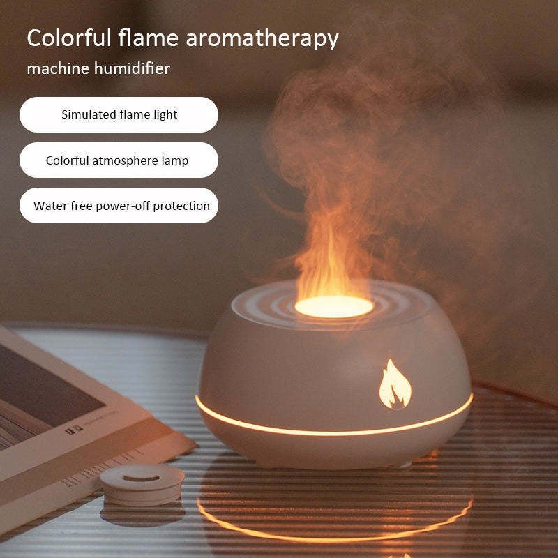 Flame Effect Humidifier & Aromatherapy Diffuser – 7-Colour LED Night Light | 130ml USB | Essential Oil Compatible