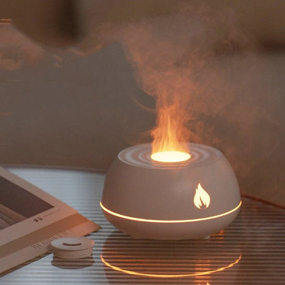Flame Effect Humidifier & Aromatherapy Diffuser – 7-Colour LED Night Light | 130ml USB | Essential Oil Compatible