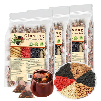 Ginseng Five Treasure Herbal Tea – Natural Energy & Stamina Wellness Blend with Maca | Individually Wrapped