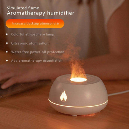 Flame Effect Humidifier & Aromatherapy Diffuser – 7-Colour LED Night Light | 130ml USB | Essential Oil Compatible