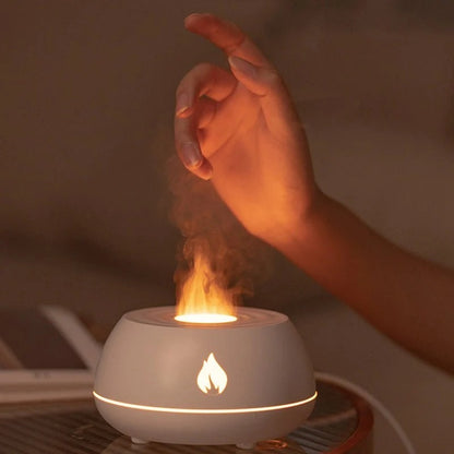 Flame Effect Humidifier & Aromatherapy Diffuser – 7-Colour LED Night Light | 130ml USB | Essential Oil Compatible