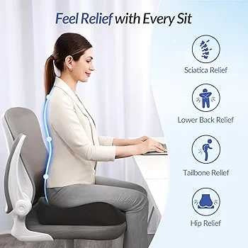 Ergonomic Memory Foam Seat Cushion – Orthopedic Coccyx & Lower Back Support for Office, Car & Home