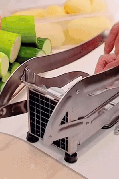 Stainless Steel Potato Slicer & French Fry Cutter – Manual Vegetable Chopper with Interchangeable Blades & Non-Slip Base