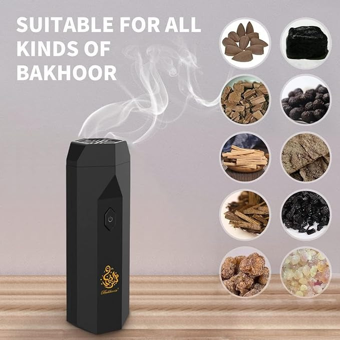 Bishkoor Electric Hair Bakhoor Comb – 2-in-1 Portable Incense Burner & Hair Comb | Black & Gold | USB Rechargeable