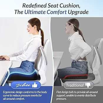 Ergonomic Memory Foam Seat Cushion – Orthopedic Coccyx & Lower Back Support for Office, Car & Home