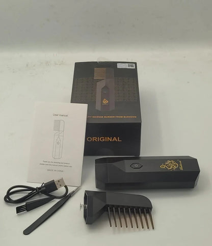 Bishkoor Electric Hair Bakhoor Comb – 2-in-1 Portable Incense Burner & Hair Comb | Black & Gold | USB Rechargeable