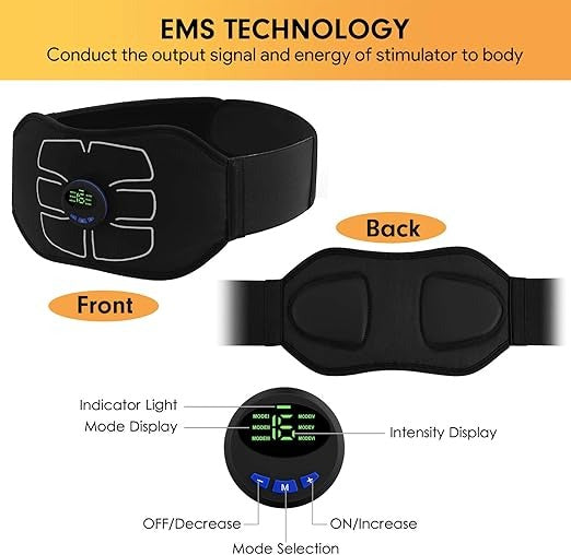 EMS Abdominal Toning Belt – ABS Stimulator with 6 Modes & 10 Levels | USB Rechargeable Core Trainer