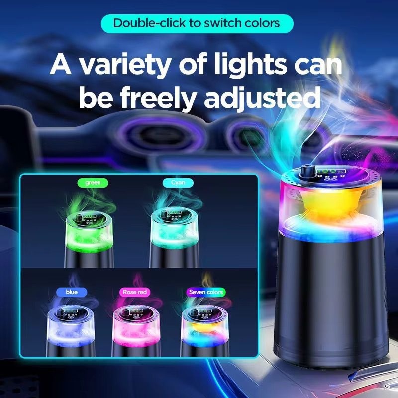 Smart Car Air Freshener with RGB Light & Fog Effect – 3-Mode Diffuser | Safe for Kids & Pets