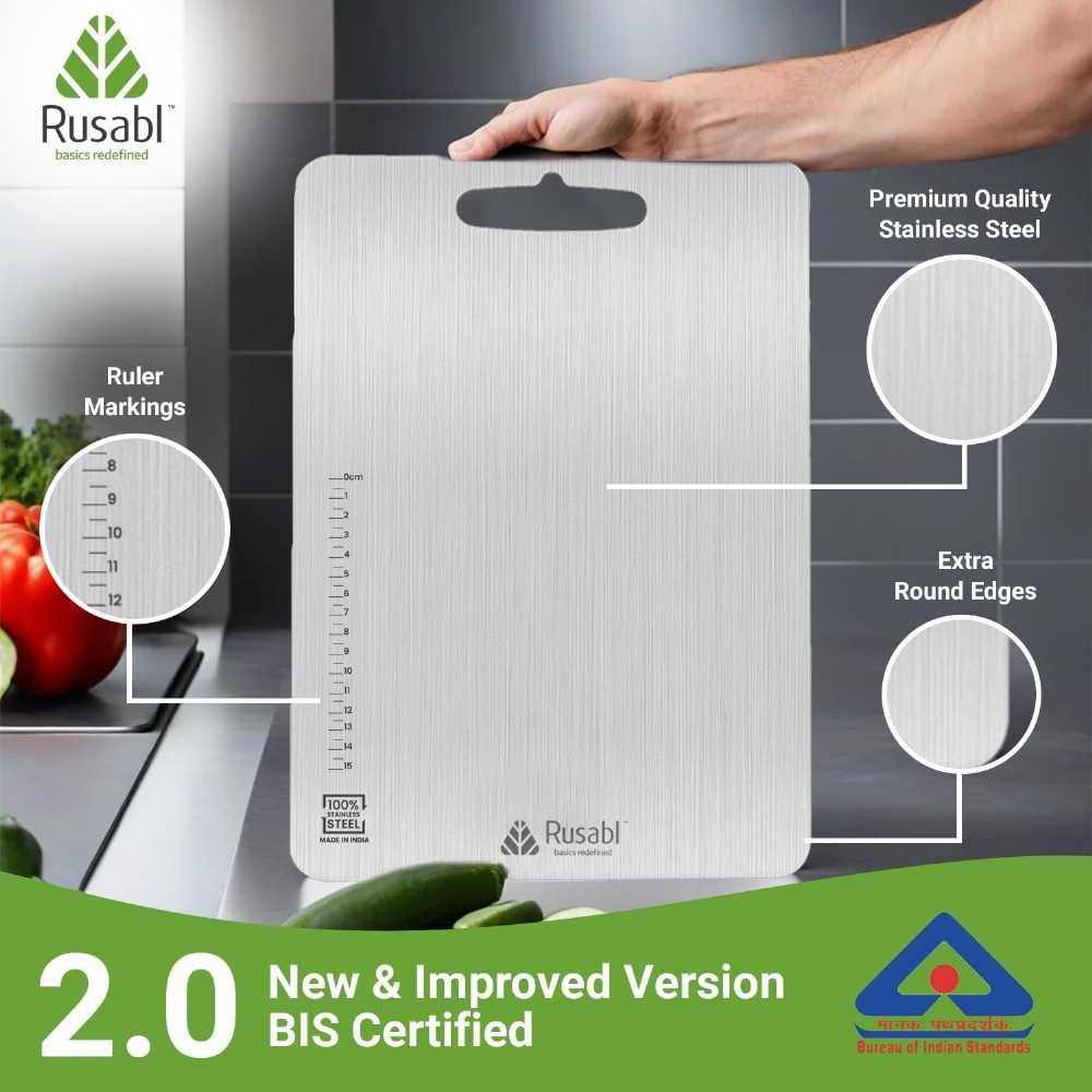 Stainless Steel Chopping Board – Extra-Thick Food-Grade Kitchen Cutting Board with Anti-Slip Base | 34x24cm