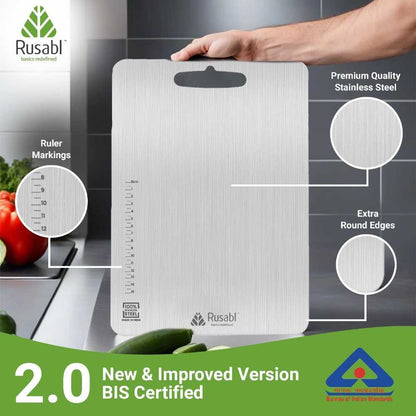 Stainless Steel Chopping Board – Extra-Thick Food-Grade Kitchen Cutting Board with Anti-Slip Base | 34x24cm